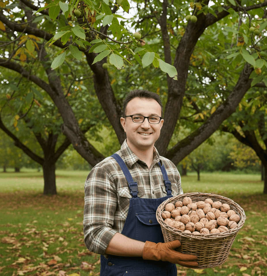 Emil mit frischen Walnüssen direkt vom Hof
